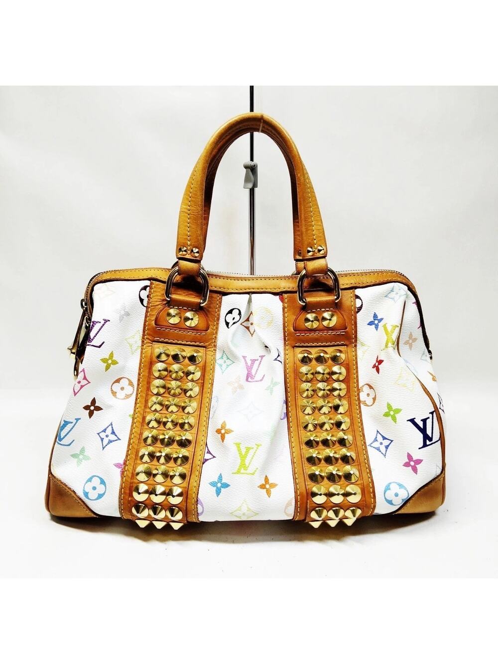 Louis Vuitton Courtney White Multicolore Monogram Studded Satchel Bag Authentic